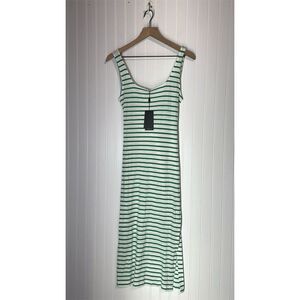 Rails Meg Dress XS Green White Sailor Stripe Tank Midi Dress NWT $138 Cotton